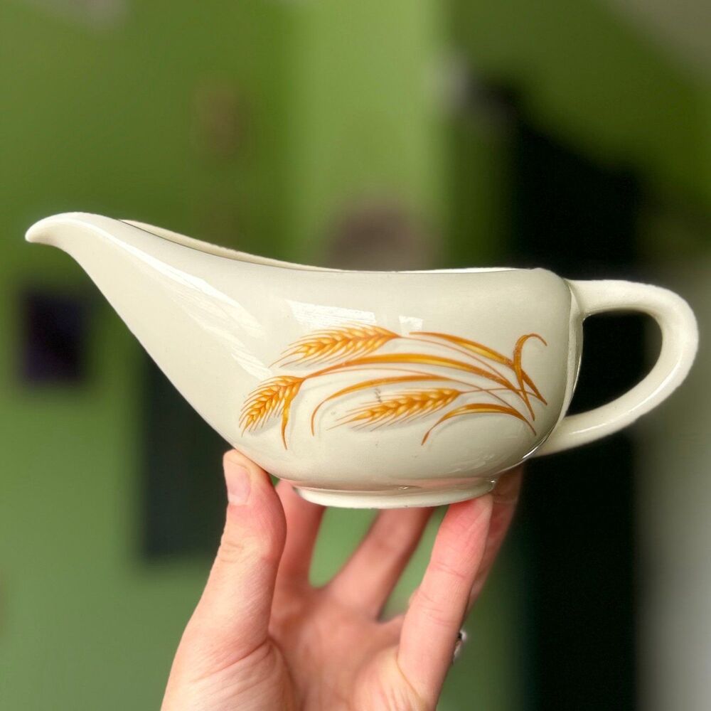 VTG Wheat Homestead Cottagecore Gravy Sauce Boat Porcelain Dainty Serveware